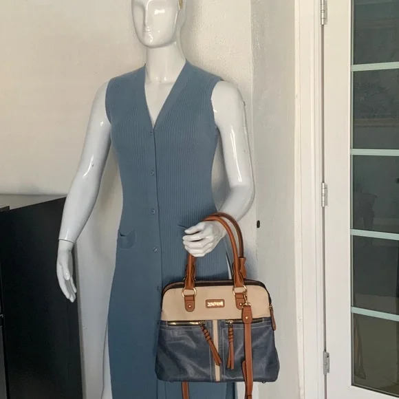 Blue and Tan Satchel Bag - Picture 3 of 15